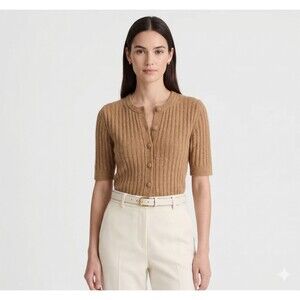 MADEWELL Women's Puff-Sleeve Cardigan Camel Tan Button Up Size Small